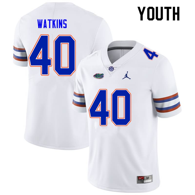 NCAA Florida Gators Jacob Watkins Youth #40 Nike White Stitched Authentic College Football Jersey VTN7564NV